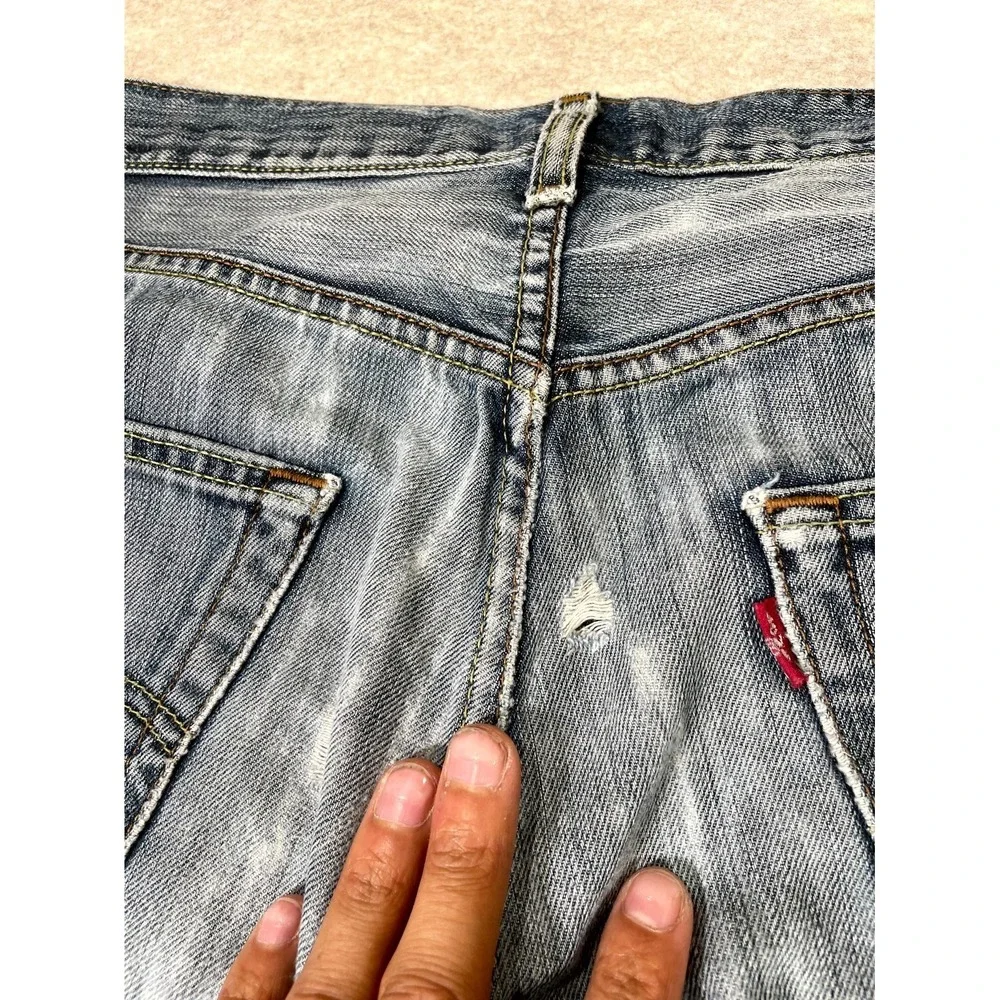 Levis 501 Jeans Mens 38x34 Blue Whiskering‎ Denim Cotton Button Fly Straight Leg